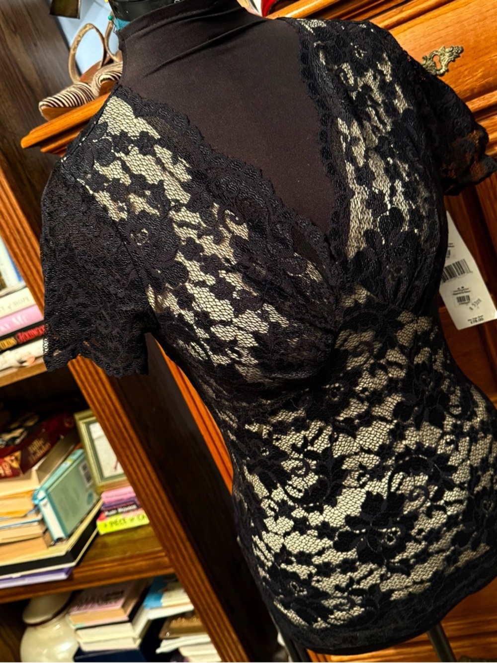 Karen Kane Black Lace V-Neck Blouse